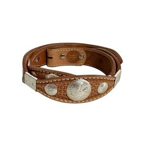 VTG Double J Saddlery Leather Tooled Belt Sz 36 Tan Basket Weave NO BUCKLE